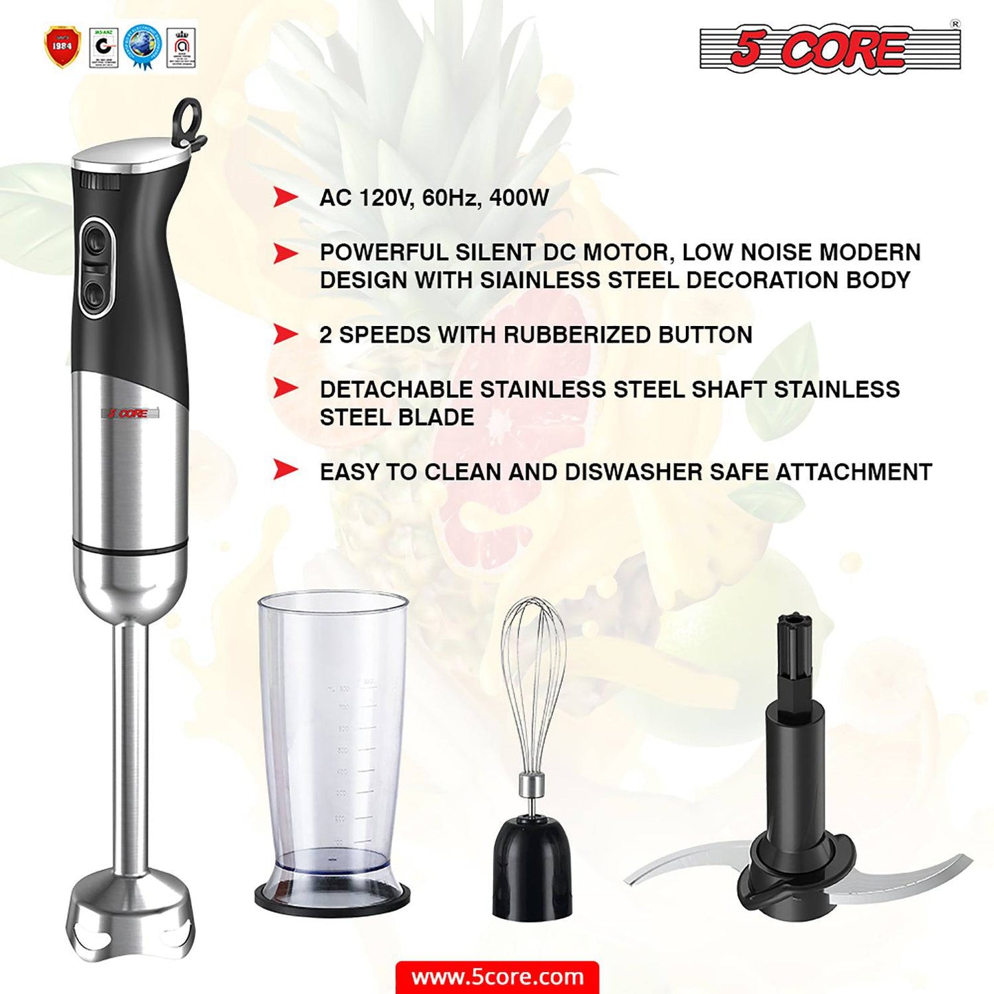 5Core 400W Immersion Hand Blender Multifunctional Electric 8 speed 2
