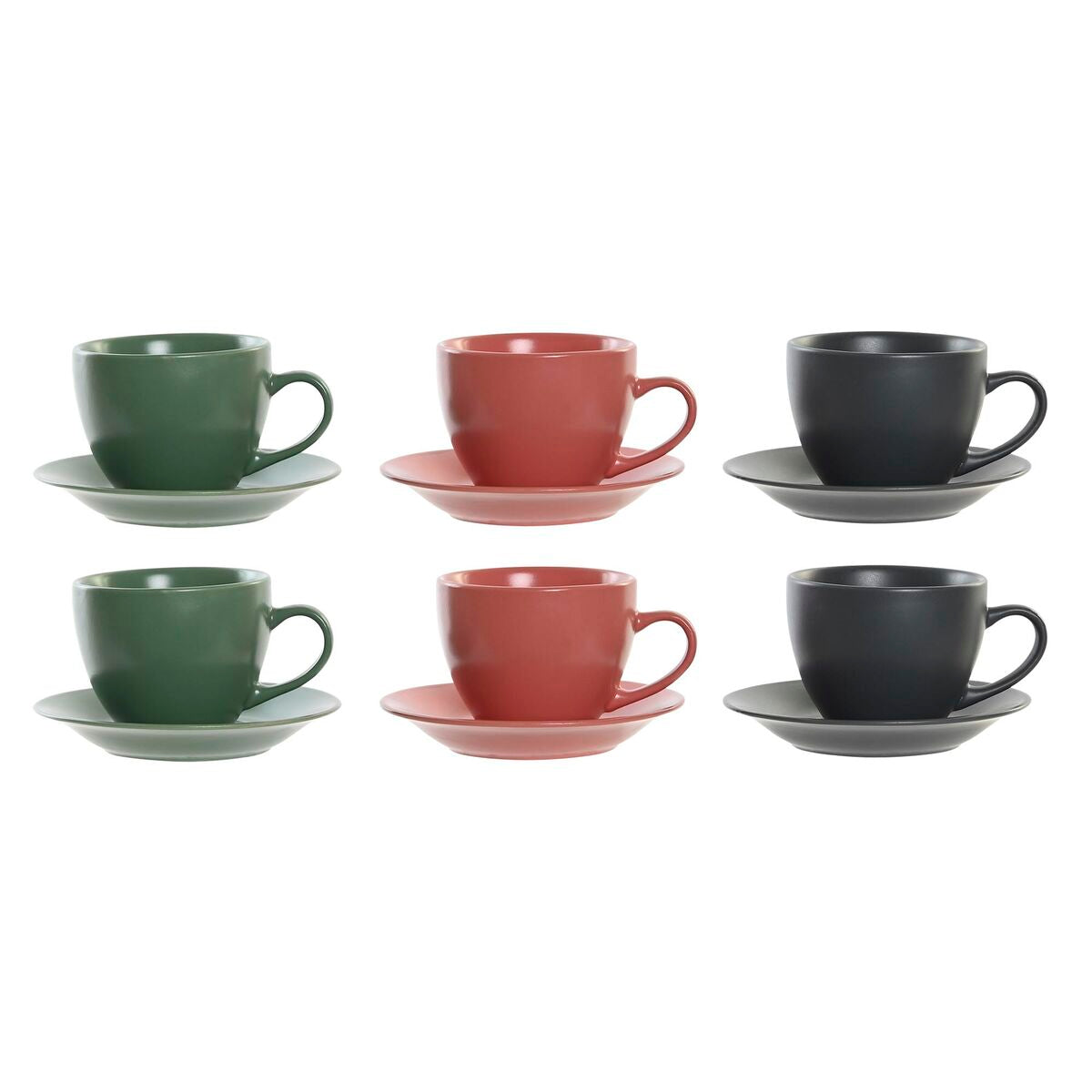 Set of 6 Cups with Plate DKD Home Decor Pink White Green Dark grey