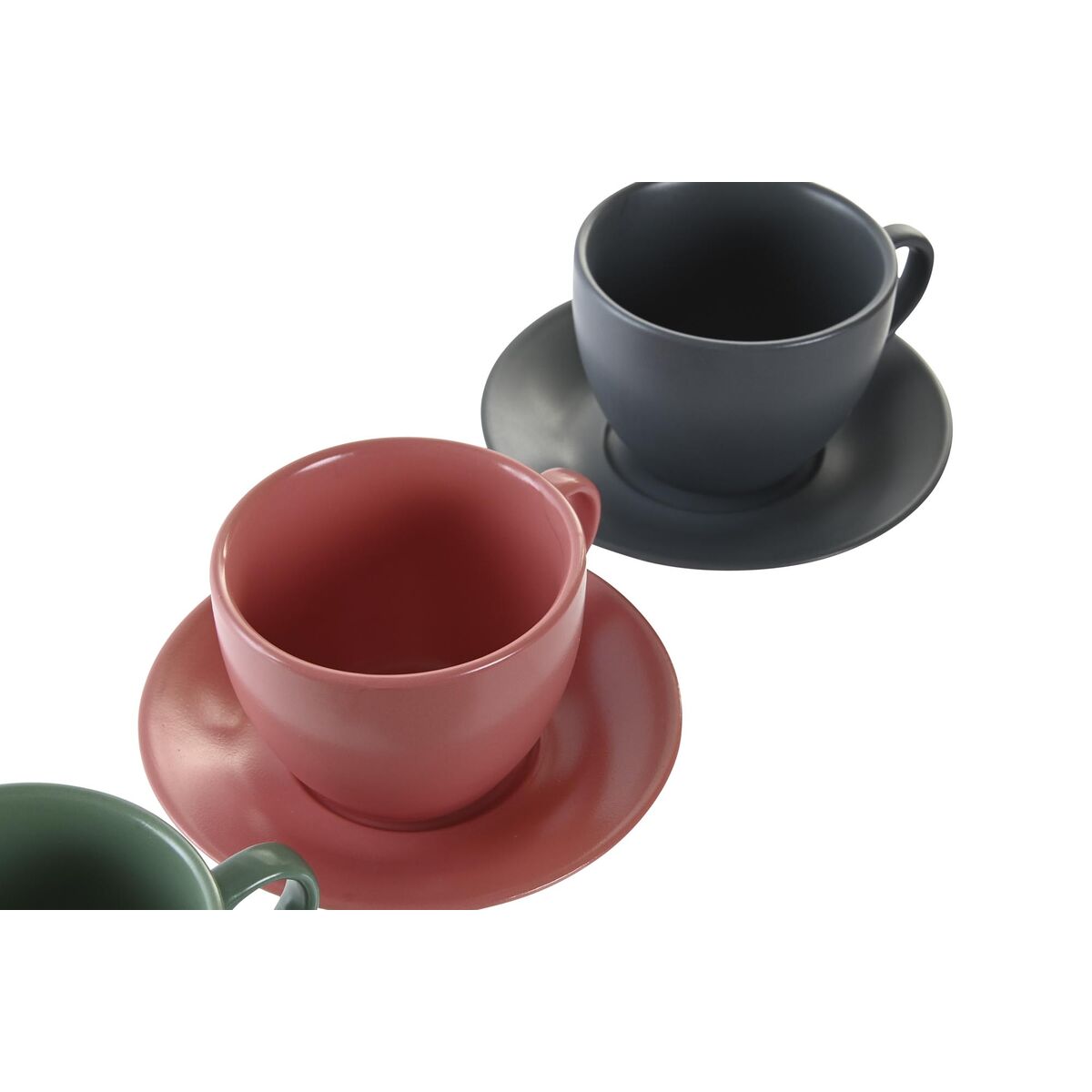 Set of 6 Cups with Plate DKD Home Decor Pink White Green Dark grey