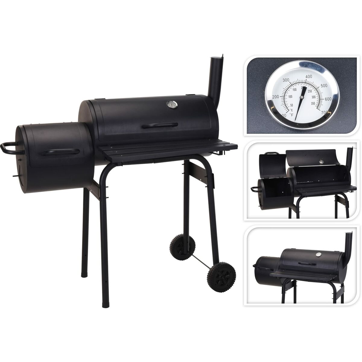Coal Barbecue with Cover and Wheels Black (112 x 63 x 112 cm)