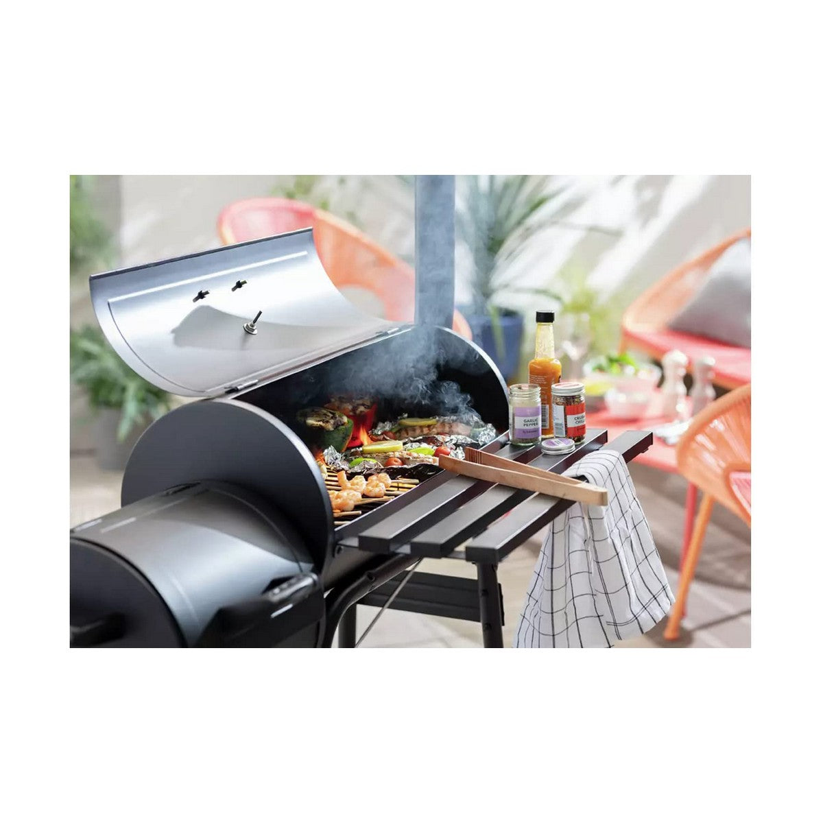 Coal Barbecue with Cover and Wheels Black (112 x 63 x 112 cm)
