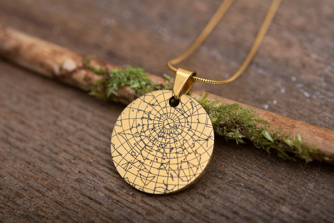 Personalized Star Map Necklace, Engraved Star Map By Date