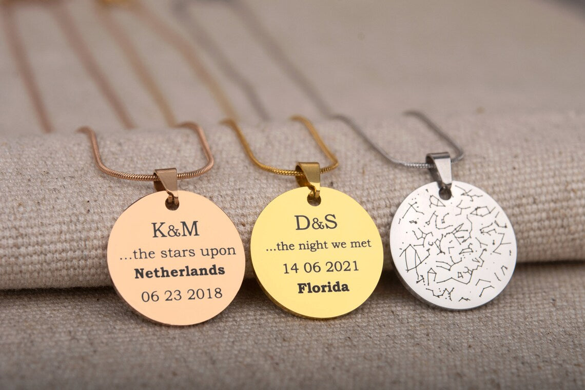 Personalized Star Map Necklace, Engraved Star Map By Date