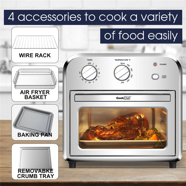 Silver Air Fryer Oven 4 Slice Toaster Airfryer Countertop Oven