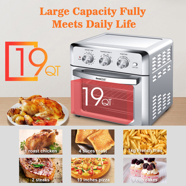 Stainless steel 1500W Air fryer toaster oven with 4 blades