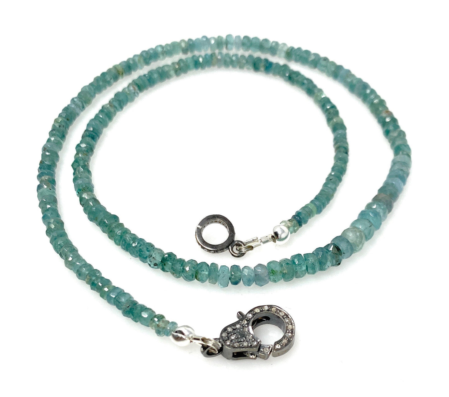 17.5” Blue Green Tourmaline Indicolite Necklace with Pave Diamond