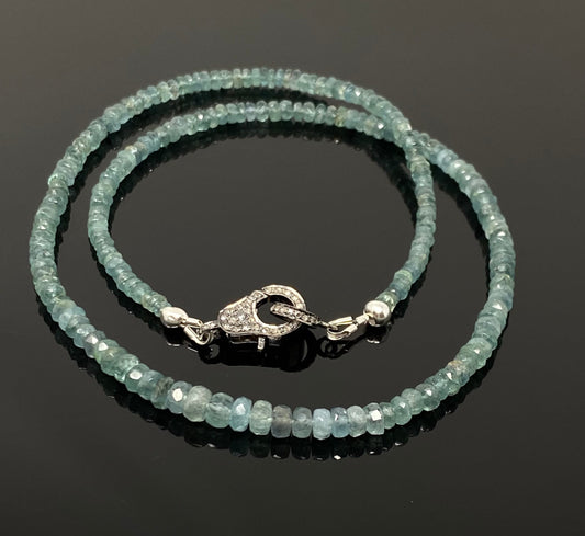 17.5” Blue Green Tourmaline Indicolite Necklace with Pave Diamond