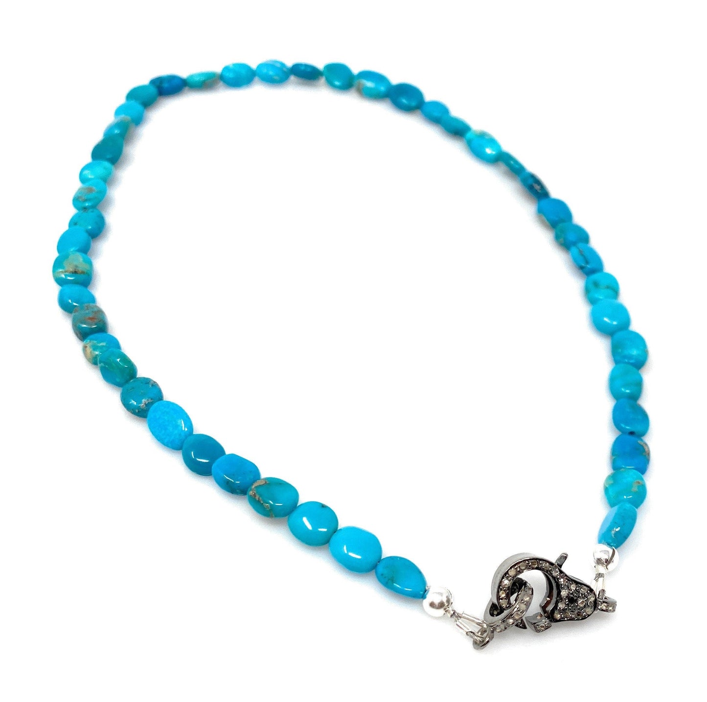 17” Genuine Arizona Turquoise Necklace with Pave Diamond Clasp,
