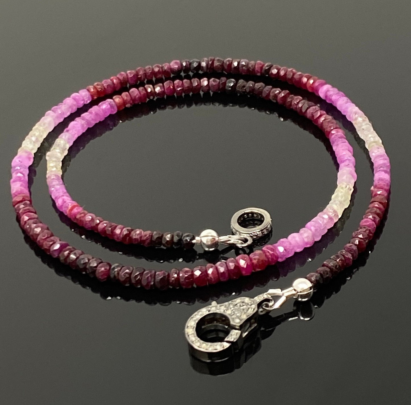 17.5" Genuine Ruby Necklace with Pave Diamond Clasp, Natural Shaded