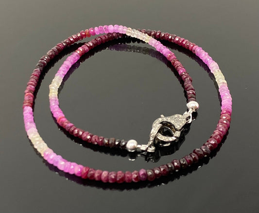 17.5" Genuine Ruby Necklace with Pave Diamond Clasp, Natural Shaded