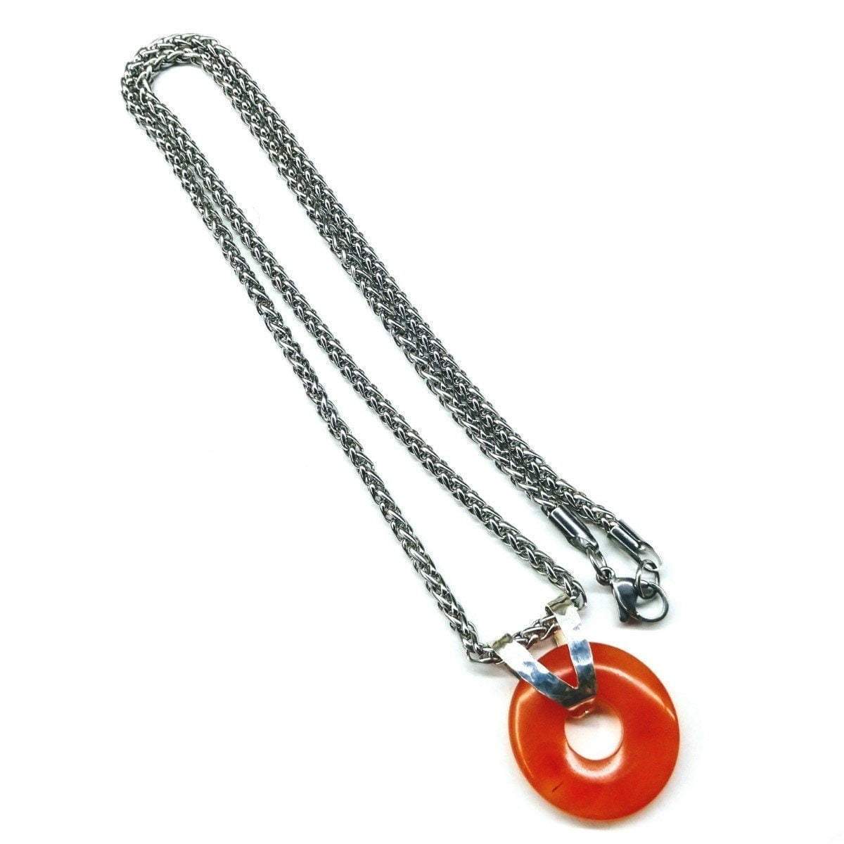 Sterling Silver and Steel Orange Gemstone Donut Necklace