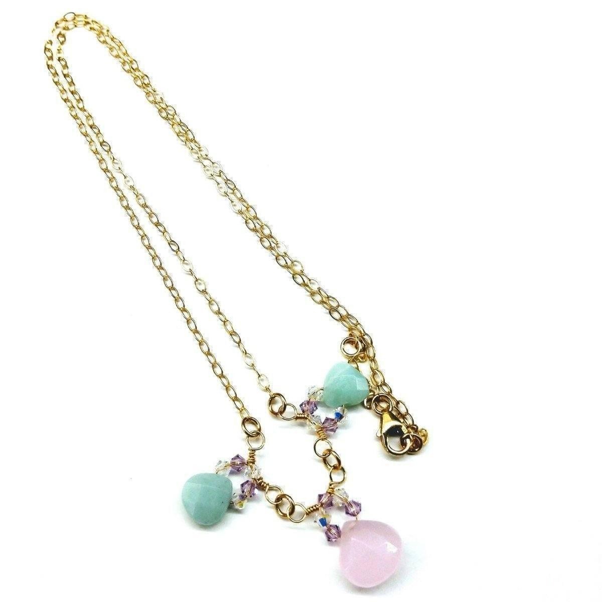 Light Pink and Mint Chalcedony 14 Kt Gold Filled Necklace